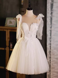Niulatu A line Straps Tulle White Short Homecoming Dresses HZ1110