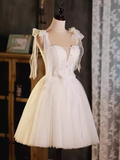 Niulatu A line Straps Tulle White Short Homecoming Dresses HZ1110