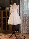 Niulatu A line Straps Tulle White Short Homecoming Dresses HZ1110