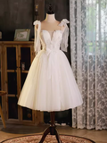 Niulatu A line Straps Tulle White Short Homecoming Dresses HZ1110
