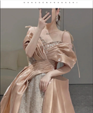 Niulatu Ball Gown Off The Shoulder Satin Long Prom Dresses HZ1110