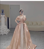 Niulatu Ball Gown Off The Shoulder Satin Long Prom Dresses HZ1110