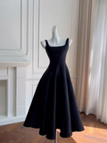 Niulatu A line Straps Satin Black Homecoming Dress 18th Birthday Outfit HZ1110