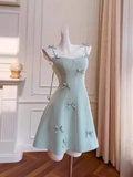 Niulatu A Line Straps Mint Green Satin Homecoming Dress 21st Birthday Outfit With Bow HZ1110