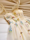 Niulatu A Line Straps Floral Tulle Homecoming Dress 21st Birthday Outfit With Bow HZ1110