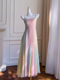 Niulatu A Line Ombre Chiffon Straps Long Prom Dress HZ1110