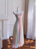 Niulatu A Line Ombre Chiffon Straps Long Prom Dress HZ1110