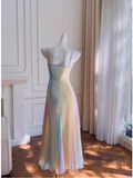 Niulatu A Line Ombre Chiffon Straps Long Prom Dress HZ1110