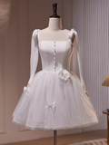 Niulatu Line Straps White Tulle Homecoming Dress 18th Birthday Outfits HZ1110