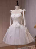 Niulatu Line Straps White Tulle Homecoming Dress 18th Birthday Outfits HZ1110