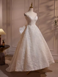 Niulatu High Low Spaghetti Straps Lace White Wedding Dresses HZ1110