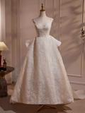Niulatu High Low Spaghetti Straps Lace White Wedding Dresses HZ1110
