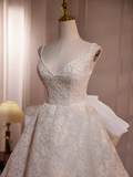 Niulatu High Low Spaghetti Straps Lace White Wedding Dresses HZ1110