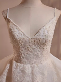 Niulatu High Low Spaghetti Straps Lace White Wedding Dresses HZ1110