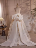 Niulatu High Low Spaghetti Straps Lace White Wedding Dresses HZ1110