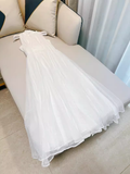 Niulatu A line High Neckline Tulle White Prom Dress HZ1110