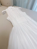 Niulatu A line High Neckline Tulle White Prom Dress HZ1110
