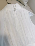 Niulatu A line High Neckline Tulle White Prom Dress HZ1110