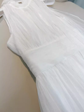 Niulatu A line High Neckline Tulle White Prom Dress HZ1110