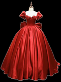Niulatu Ball Gown Red Satin Long Prom Dresses HZ1110