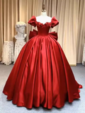 Niulatu Ball Gown Red Satin Long Prom Dresses HZ1110