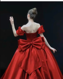 Niulatu Ball Gown Red Satin Long Prom Dresses HZ1110