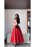 Niulatu A Line Spaghetti Straps Red Backless Ruffles Long Prom Dresses Birthday Outfits SD510