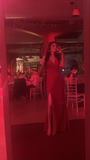 Niulatu V Neck Black Sleeveless Satin Prom Dress Side Slit Party Evening Dress HZ1007