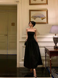 Sexy A Line Strapless Black Sleeveless Prom Dresses Party Dress Summer Birthday Outfits 18th Birthday Dresses HZ1214