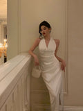 Sexy Sheath Halter White Sleeveless Prom Dresses Party Dress Summer Birthday Outfits Birthday Dresses HZ1214
