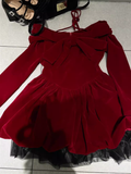 Niulatu Ball Gown Long Sleeves Velvet Red Short Cocktail Dresses Birthday Outfits SD572