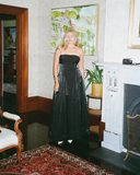Niulatu Black Strapless A Line Evening Dress Long Prom Dress HZ1007