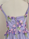 Niulatu A line Straps Sleeveless Lilac Floral Party Dress Short Birthday Outfits SD383