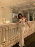 Sexy Mermaid White Spaghetti Straps Satin 21st Birthday Dress Party Gown Birthday Outfits Birthday Dress Ideas For Women HZ1214