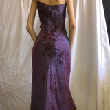 Niulatu Print Ruffles Evening Dress Purple Straps Prom Dress HZ1007