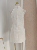 Niulatu A line Halter White Satin Short Homecoming Dresses Birthday Outfits SD403
