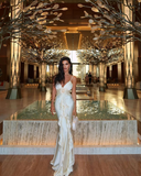 Niulatu Spaghetti Straps V Neck Party Dress Mermaid Ruffle Prom Evening Dress HZ1007