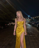 Niulatu Mermaid Silk Satin Evening Dress Long Yellow Prom Dress HZ1007