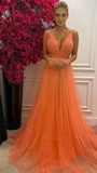 Niulatu Line Orange Formal Evening Dress Prom Party Long Gown HZ1007