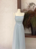 Niulatu A Line Spaghetti Straps Tulle Light Blue Women's Holiday Dresses SD219
