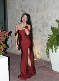 Niulatu Burgundy Off The Slit Mermaid Evening Dress Formal Prom Dress HZ1007