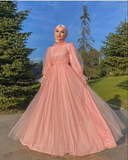 Niulatu tulle long prom dress pink tulle evening dress HZ1007
