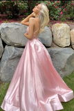 Niulatu Pink A-Line Satin Party Dress Side Slit Prom Dress Evening Dress HZ1007