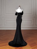 Niulatu Black Spaghetti Straps Satin Off The Shoulder Mermaid Evening Dress Prom Dress HZ1007