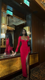 Niulatu Red Evening Dress With Long Sleeves 20th Birthday Red Party Dress HZ1007