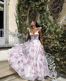 Niulatu Chiffon Rose Print A Line Prom Dress Evening Dress HZ1007