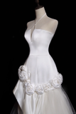 Niulatu Mermaid Halter White Floral Satin Tulle Long Wedding Dress HZ0113