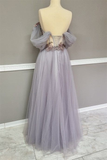 Niulatu The Shoulder Tulle Applique Long Prom Dress Fairy Evening Dress HZ0113
