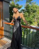 Niulatu Black Spaghetti Straps Long Mermaid Prom Dress Evening Dress HZ1007
