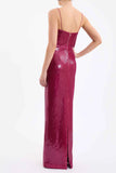Niulatu Sheath Spaghetti Straps Burgundy Sleeveless Long Sequin Prom Dress Evening Dresses HZ1110